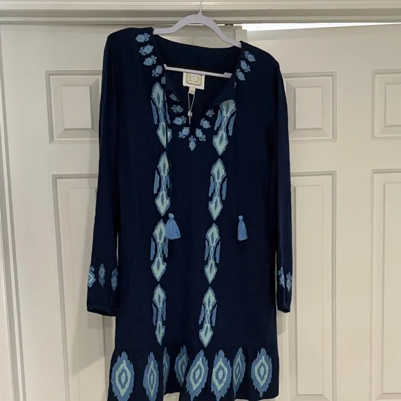 Sail to Sable Navy Ruffle Hem Dress with embroidery - Picture 3 of 5